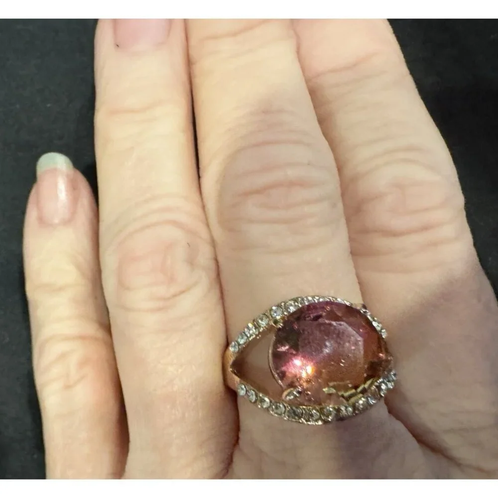 NEW Fashion CZ Moissanite Pink Amber Gold Ring Women 18 US 8
